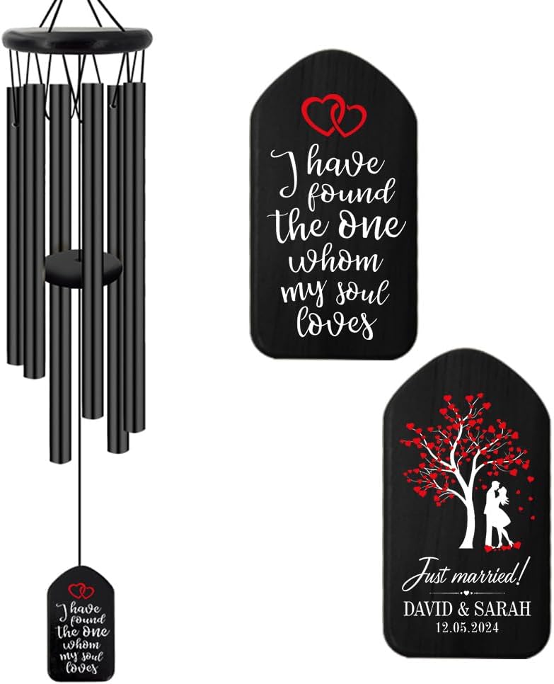 Extrabily Personalized Wind Chime, Customized Wedding for Couples, Husband/Wife Anniversary Wind Chime, Love Memory (26 Inch)