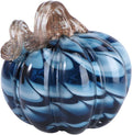 Homoyoyo Glass Pumpkin, Blue Handblown Pumpkin Elegant Table Accent Handmade Table Top Home Décor for Holloween Christmas Fall Harvest& Thanksgiving Decorating