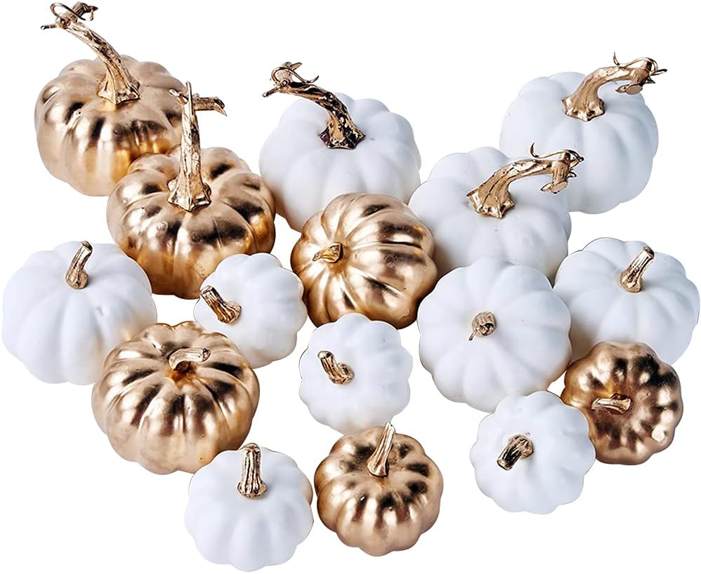 Artmag 8 Pcs Assorted Sizes Harvest Orange Artificial Pumpkins for Fall Halloween Thanksgiving Decorating Embellishing and Displaying