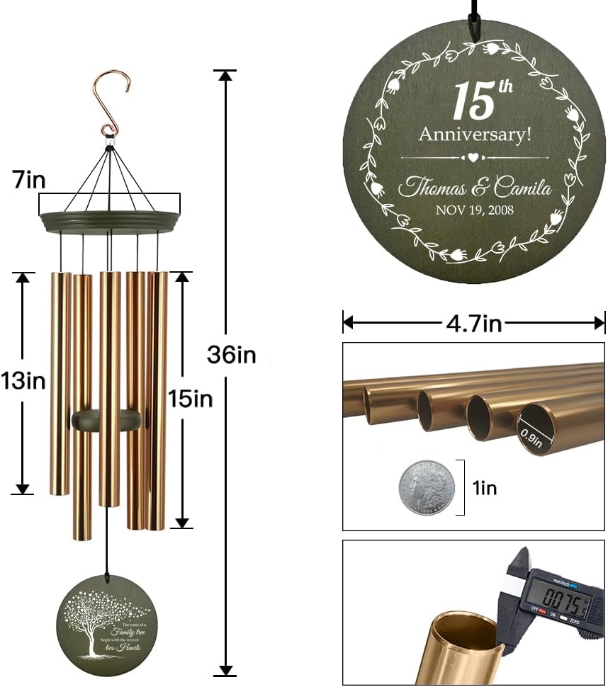 ASTARIN Personalized 20th 50th Anniversary Wind Chime, Happy Anniversary Wedding Valentine's Day Gift for Wife Husband Men Women Sister, Golden Keepsake Decorations for Parents Couples