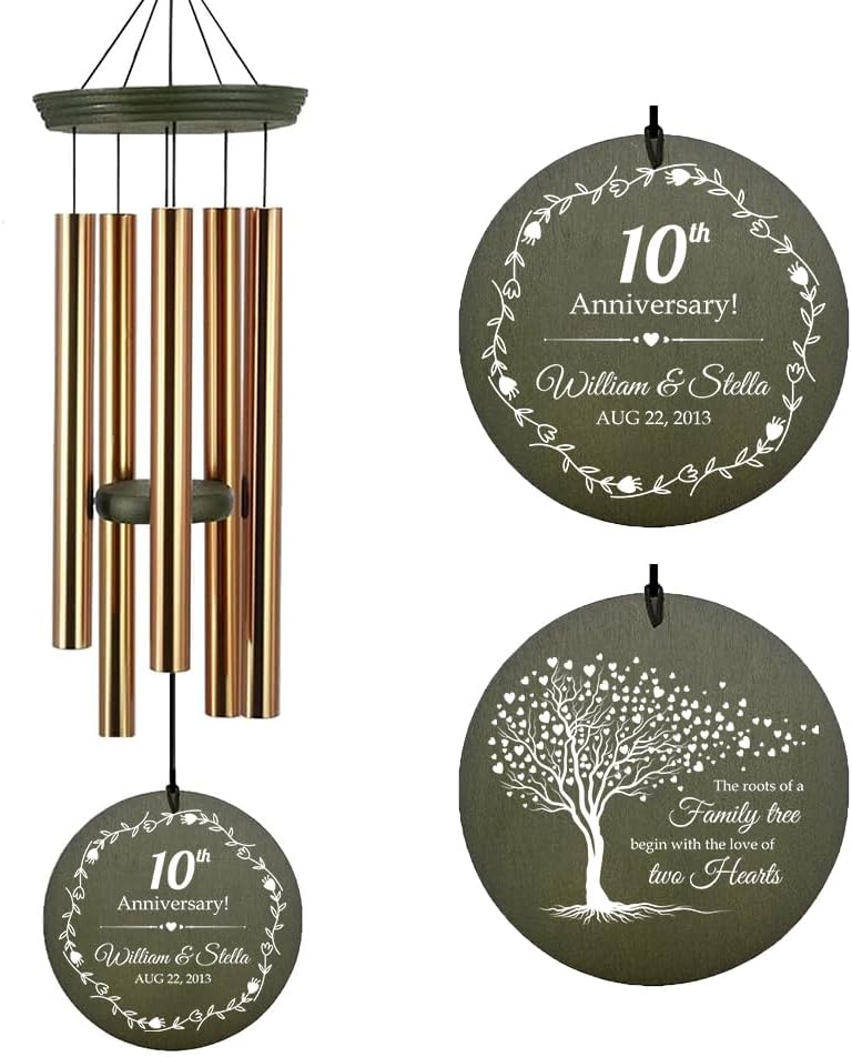 ASTARIN Personalized 20th 50th Anniversary Wind Chime, Happy Anniversary Wedding Valentine's Day Gift for Wife Husband Men Women Sister, Golden Keepsake Decorations for Parents Couples