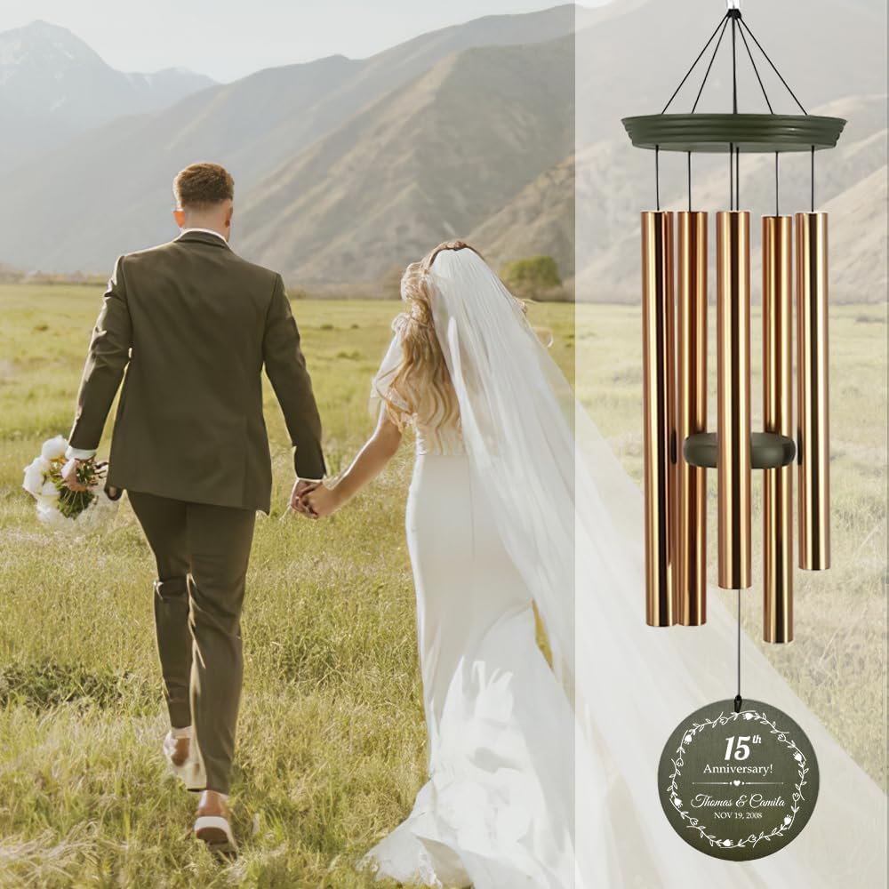 ASTARIN Personalized 20th 50th Anniversary Wind Chime, Happy Anniversary Wedding Valentine's Day Gift for Wife Husband Men Women Sister, Golden Keepsake Decorations for Parents Couples