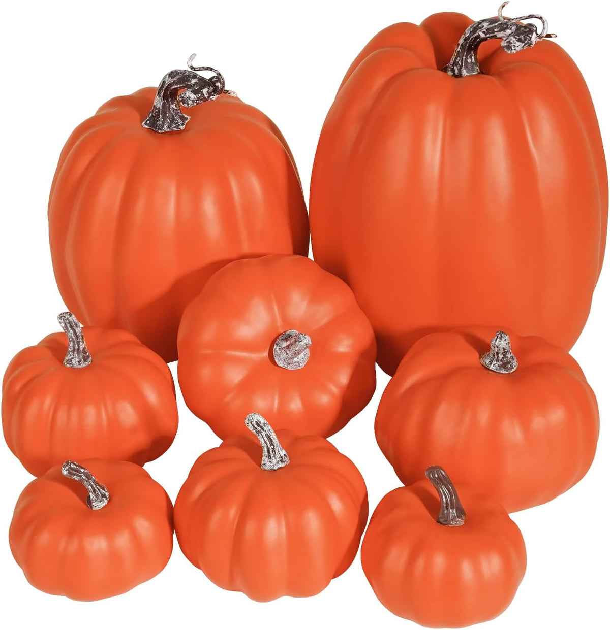 Artmag 8 Pcs Assorted Sizes Harvest Orange Artificial Pumpkins for Fall Halloween Thanksgiving Decorating Embellishing and Displaying