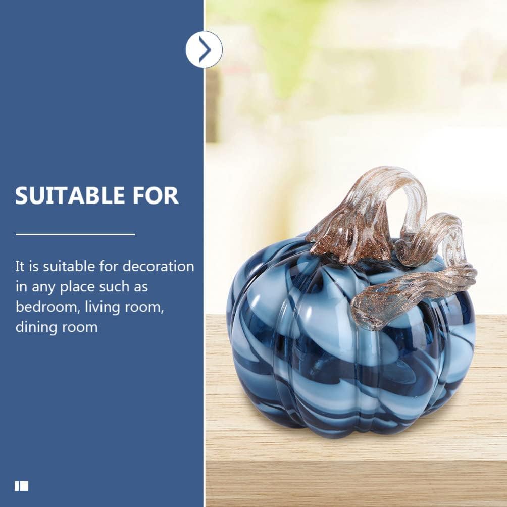 Homoyoyo Glass Pumpkin, Blue Handblown Pumpkin Elegant Table Accent Handmade Table Top Home Décor for Holloween Christmas Fall Harvest& Thanksgiving Decorating