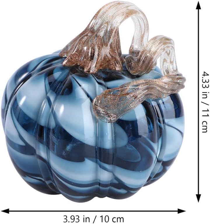 Homoyoyo Glass Pumpkin, Blue Handblown Pumpkin Elegant Table Accent Handmade Table Top Home Décor for Holloween Christmas Fall Harvest& Thanksgiving Decorating