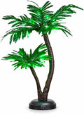 24 Lighted Palm Tree Decor, Tropical Tabletop LED Palm Tree Light with 25 Green LEDs, Battery Powered & Low Voltage Input, 6H Timer, Frosted Metal Base for Tiki Bar, Party, Bedroom