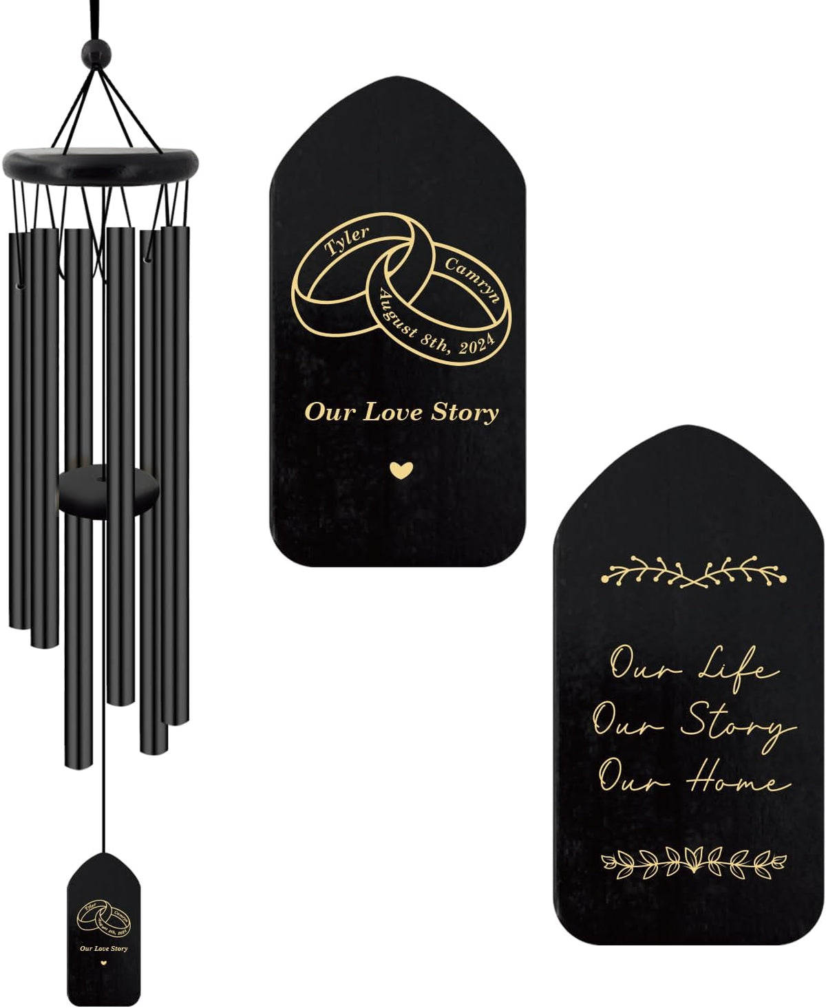 Extrabily Personalized Wind Chime, Customized Wedding for Couples, Husband/Wife Anniversary Wind Chime, Love Memory (26 Inch)