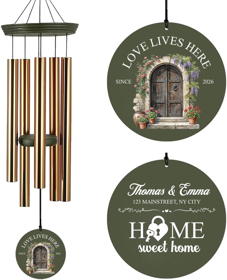 Extrabily Personalized Wind Chime, Customized Wedding for Couples, Husband/Wife Anniversary Wind Chime, Love Memory (26 Inch)