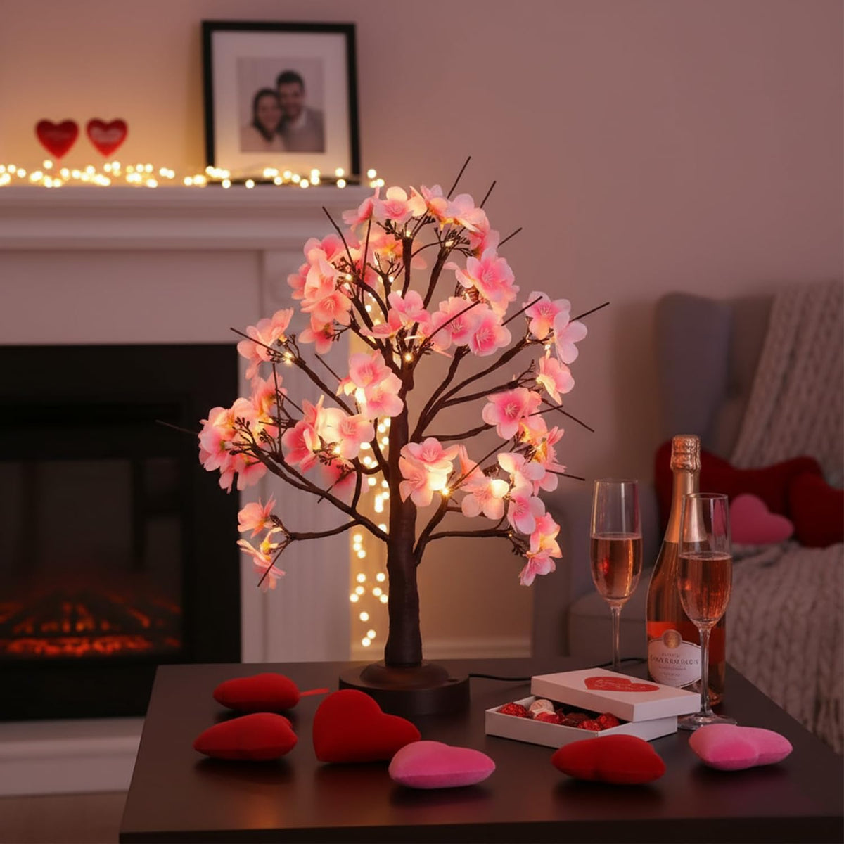ooLALoo 18 Inch Cherry Blossom Tree with Timer, Warm White Tabletop Spring Bonsai Tree USB/Battery Operated, Light up Artificial Tree Decorations for Christmas Indoor Mantel Home Wedding Easter Gift