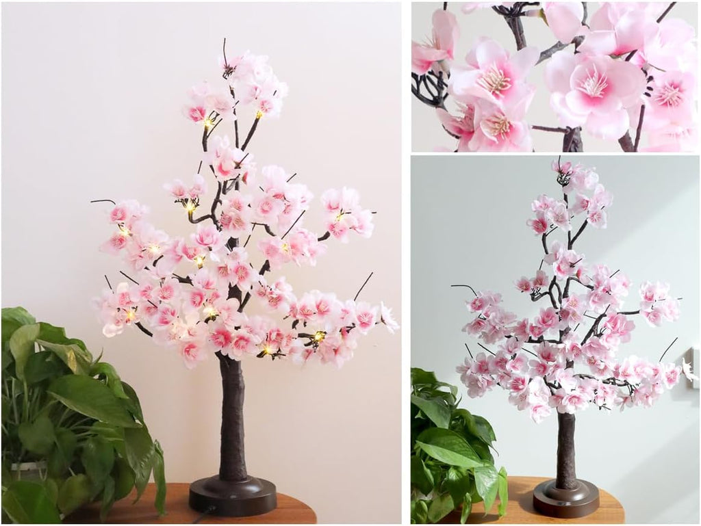 ooLALoo 18 Inch Cherry Blossom Tree with Timer, Warm White Tabletop Spring Bonsai Tree USB/Battery Operated, Light up Artificial Tree Decorations for Christmas Indoor Mantel Home Wedding Easter Gift