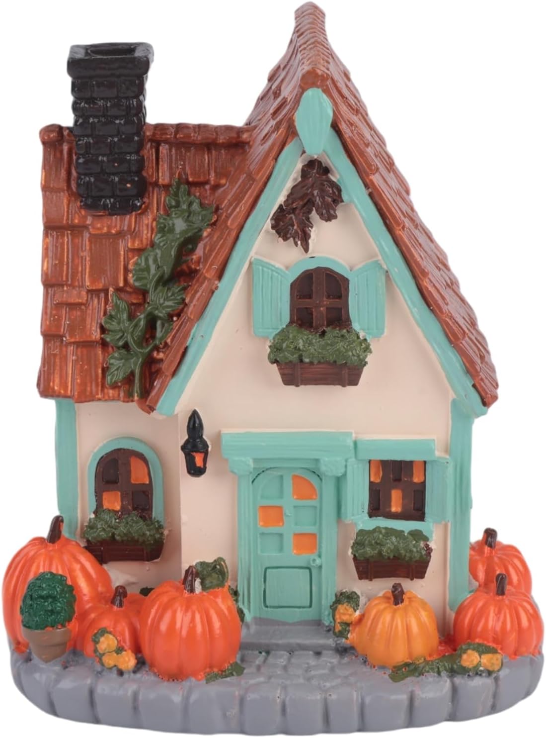 Lighted Resin Pumpkin House, LED Warm Glow Cottage Tabletop Decor | Hidden LED Inside, Auto Timer, Stone Base, 19cm Tall, No Assembly, for Mantel Entryway Shelf