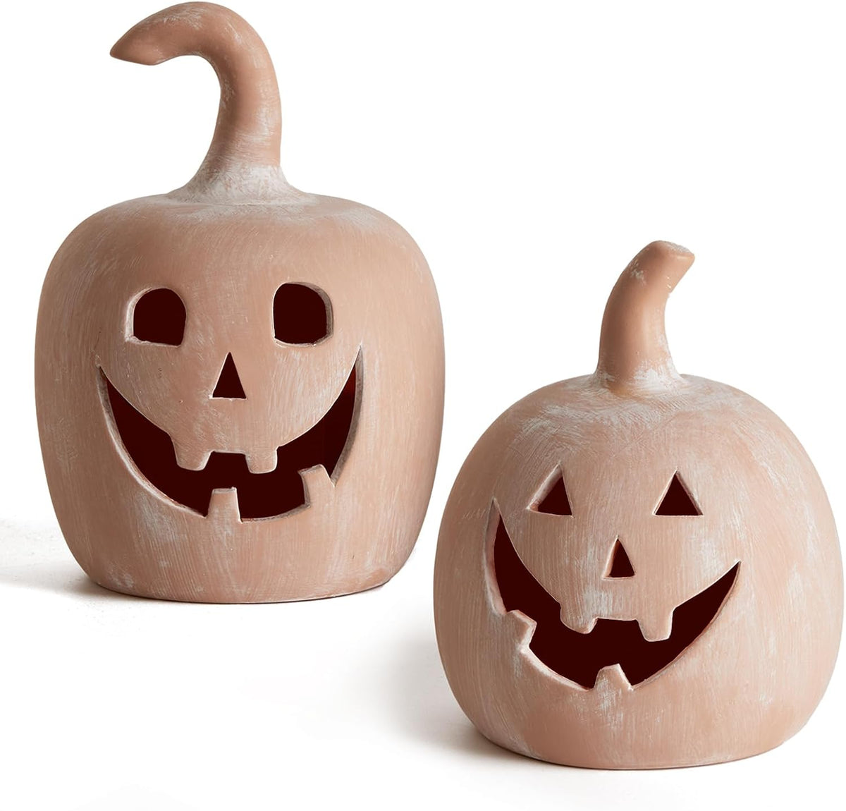DN DECONATION Halloween Fall Pumpkin Decor, Jack O Lantern Tealight Holders | Terracotta Pumpkin Tea Light Candle Holders, Carved Face, For Fall Halloween Decorations, Farmhouse Table Mantle Decor, 2PCS