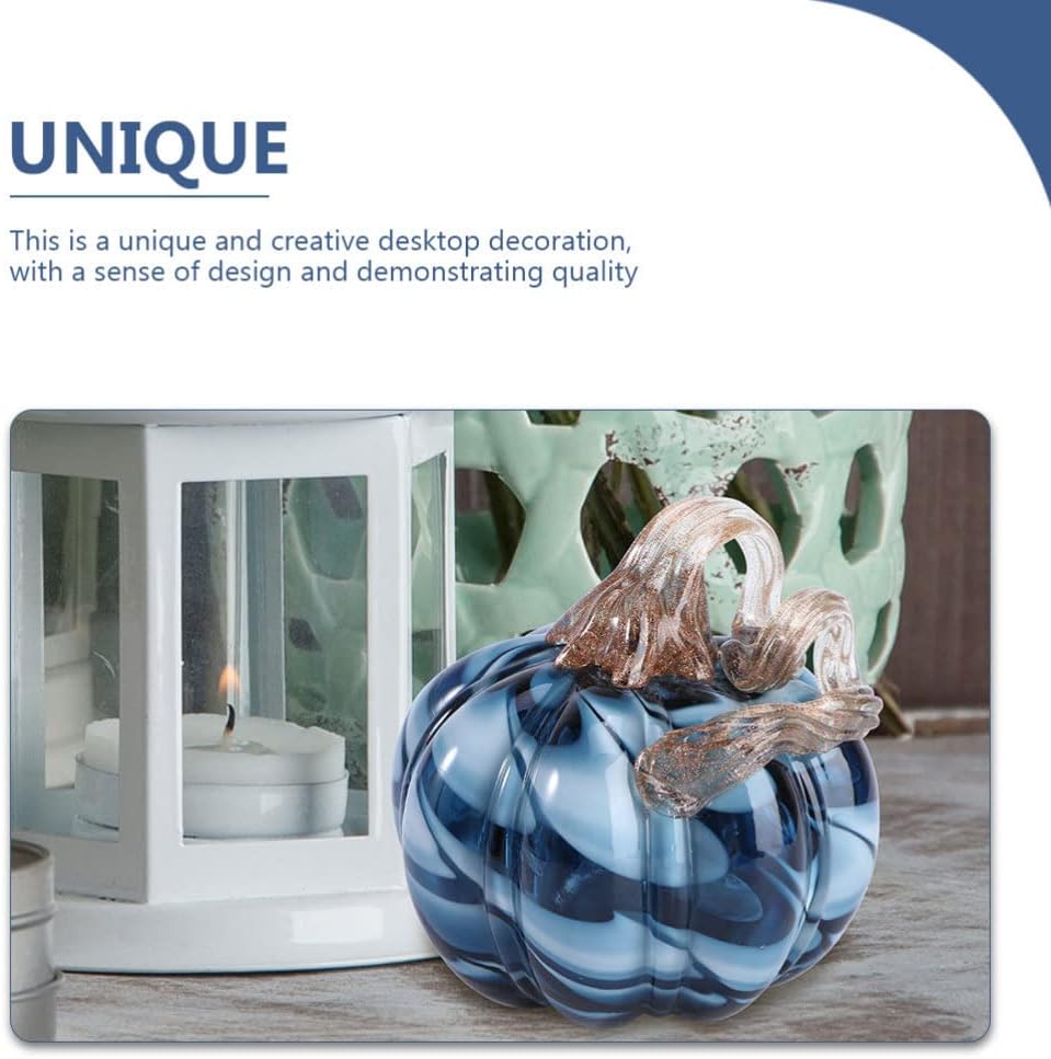 Homoyoyo Glass Pumpkin, Blue Handblown Pumpkin Elegant Table Accent Handmade Table Top Home Décor for Holloween Christmas Fall Harvest& Thanksgiving Decorating