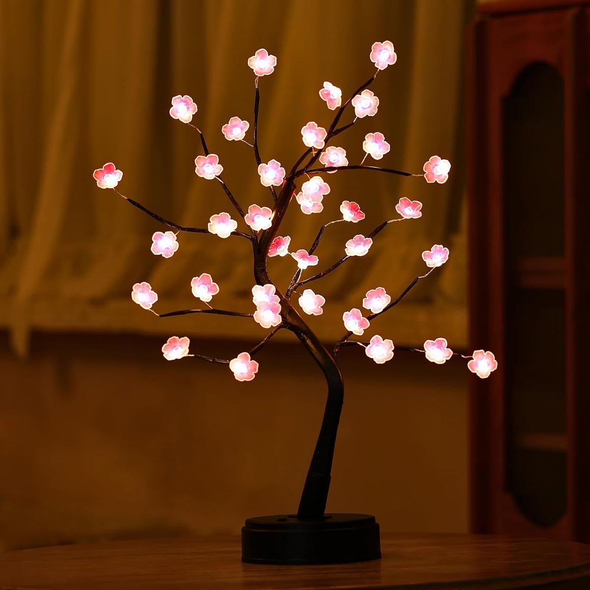 Meonua Cherry Blossom Tree Lamp, 18inch 36 Led Bonsai Tree Lights, Battery/USB Operated Japanese Decor Night Lights for Bedroom Home Idea(Warm White)