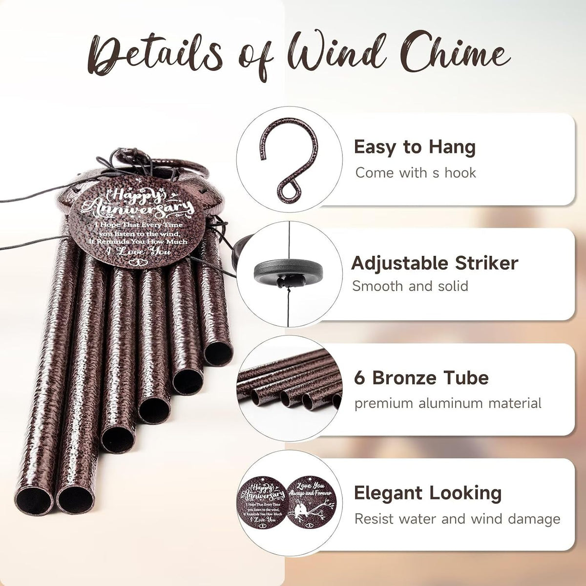 Anniversary Wind Chimes Gifts for Men Women, Happy Anniversary Decorations, 25 Wind Chimes Romantic Gift for Couple, Parents, Wife, Husband, Friends (Mr & Mrs