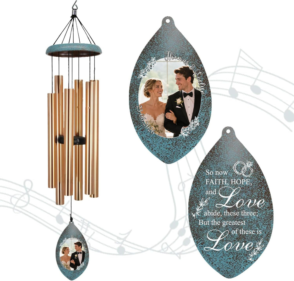 Extrabily Personalized Wind Chime, Customized Wedding for Couples, Husband/Wife Anniversary Wind Chime, Love Memory (26 Inch)