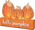 Yookeer Fall Pumpkin Decoration Lighted Vintage Fall Table Centerpiece LED | Wood, Autumn Tabletop Decor, Thankful Grateful Blessed, Harvest Farmhouse, Hello Pumpkin Table Sign, Autumn Thanksgiving Home