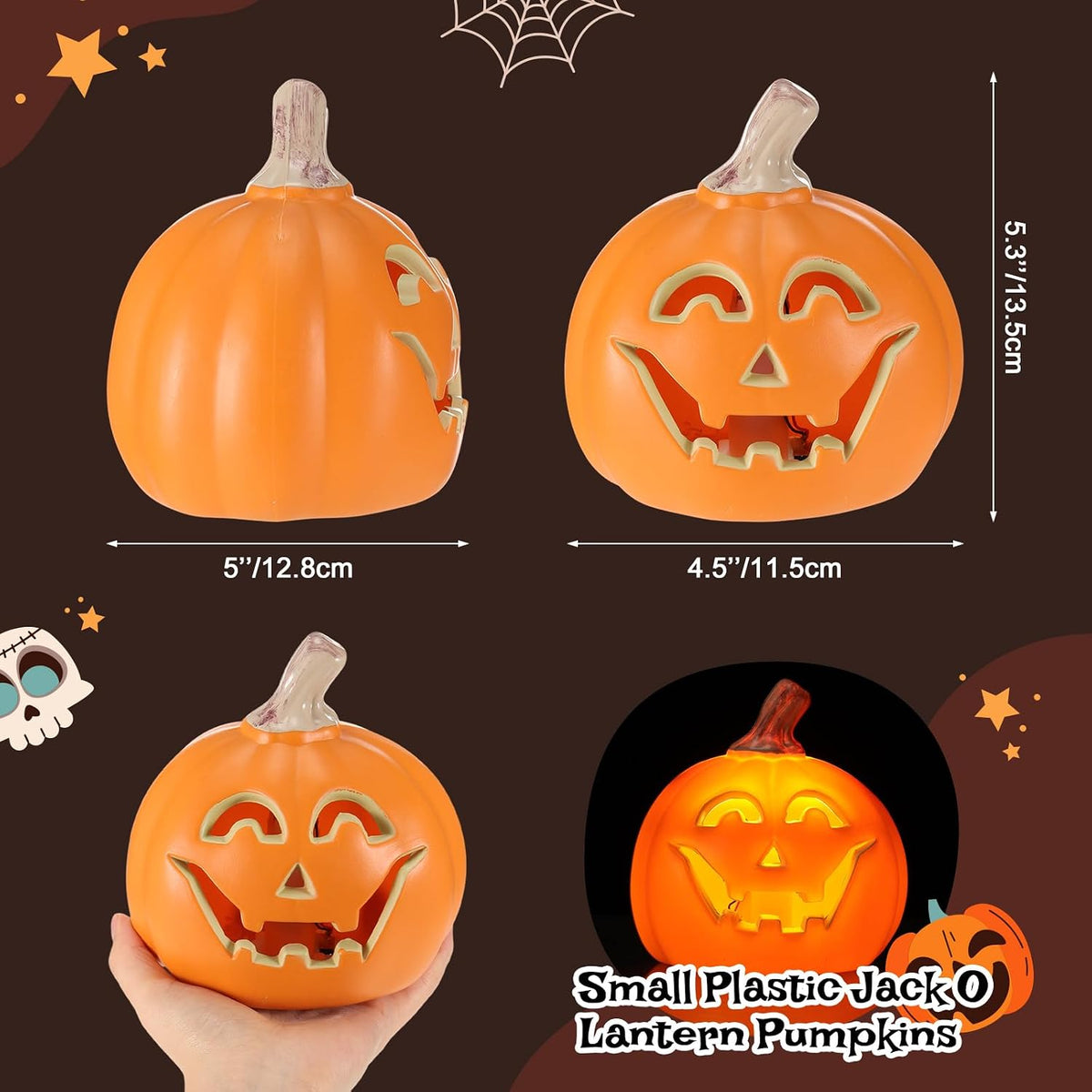 Kittmip 2 Pcs Halloween Jack O Lantern Pumpkins, Orange Warm Light | Battery Operated LED Lights, Light up Decor Indoor Outdoor, Spooky Carved Face for Halloween Party Porch Yard, Safe Flameless
