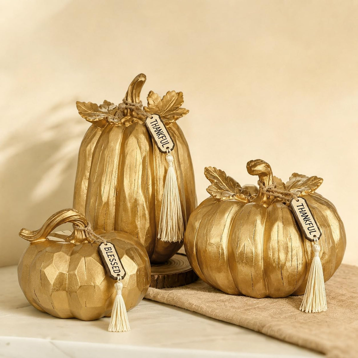 Briful 3PCS Fall Pumpkins Knitted Crocheted Decorative Rope Pumpkins, Cream | 7'' / 6.25'' / 5.5'' Autumn Pumpkins for Fall Centerpiece, Thanksgiving, Halloween Decorations, Farmhouse Home Indoor