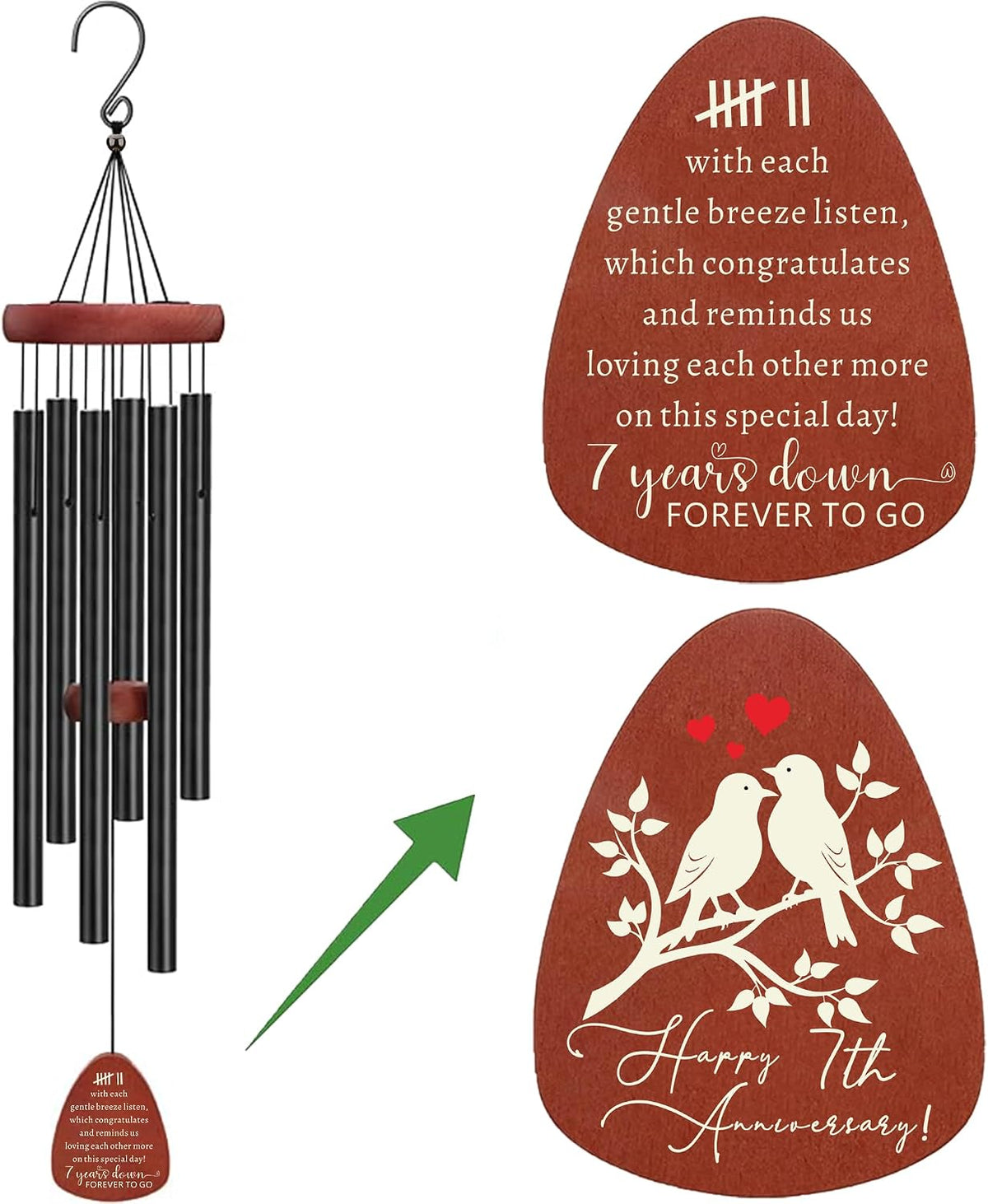 7th Anniversary Wedding Wind Chime, Happy 7th Anniversary Romantic Gifts for Couple, Parents, Wife, Husband, Friends, Anniversary Keepsake Gifts Ideas