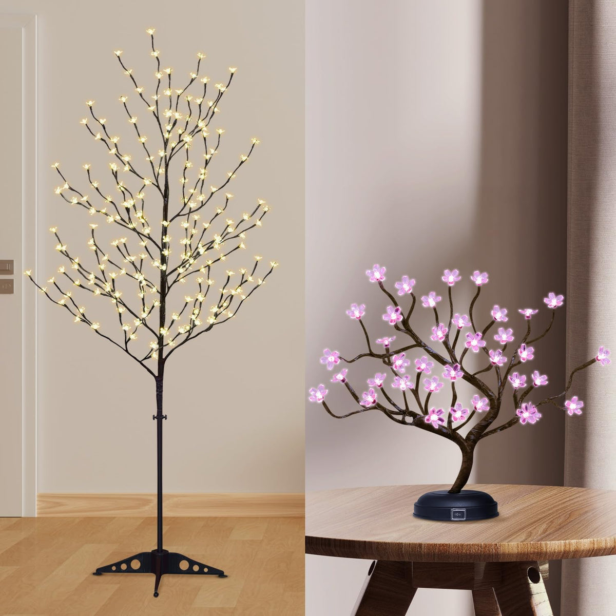 6.5FT Cherry Blossom Tree and 18IN Lighted Cherry Blossom Tree Lamp