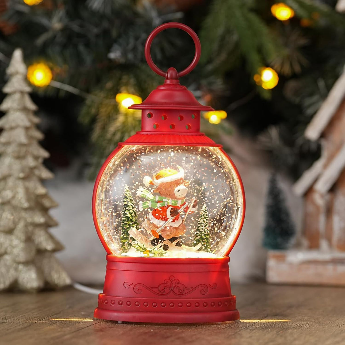 Fall Decor Snow Globe Turkey Pumpkins Lighted Lantern Thanksgiving Decor | Swirling Glitter Snow Globe with 6h Timer, Autumn Harvest Day Gifts Fall Decorations for Home, USB/Battery Powered