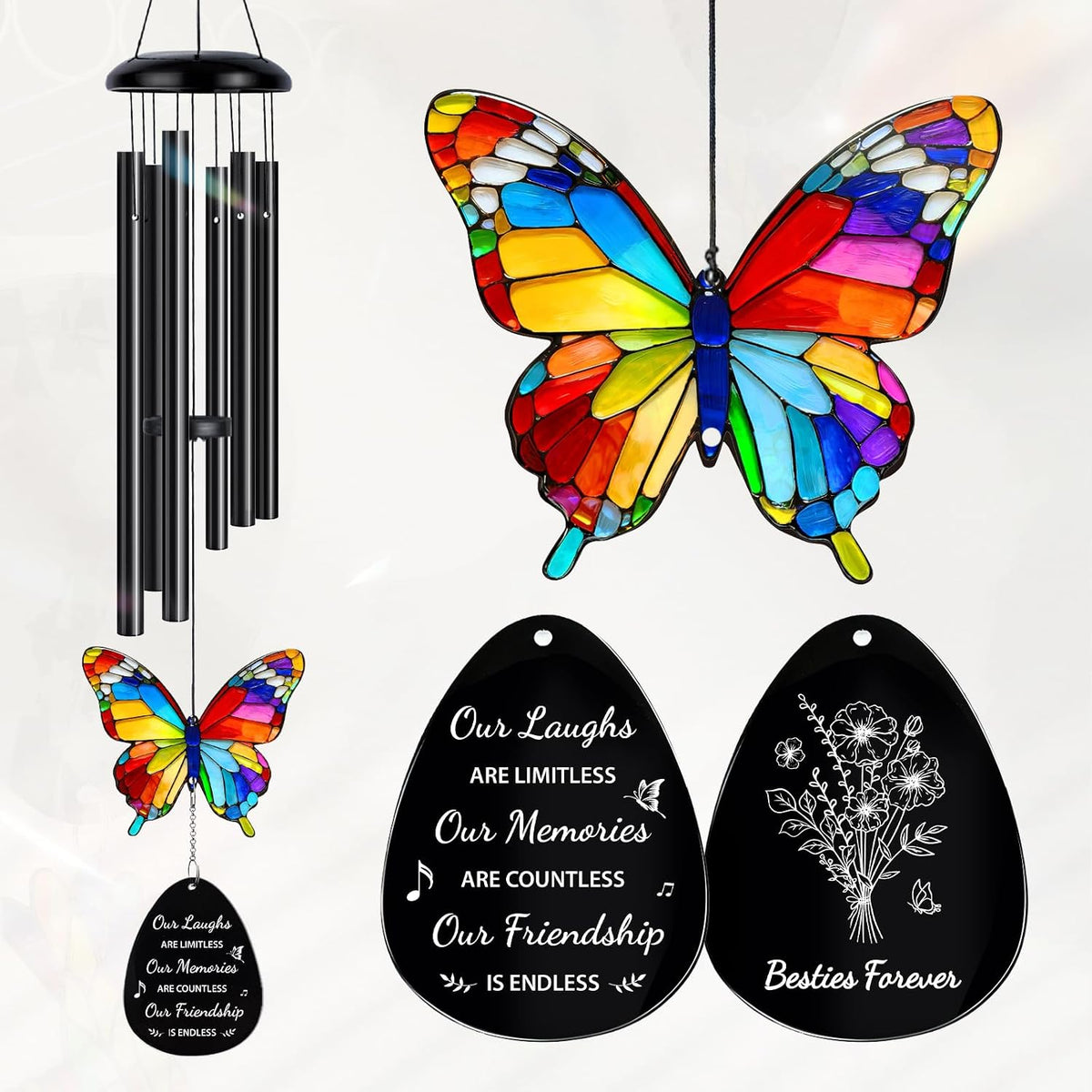 Anniversary Wind Chimes Gifts for Couples,Mr & Mrs Gifts | Anniversary Wind Chimes Gifts for Couples, Husband Wife Romantic Gifts with Butterfly Suncatcher, Outdoor Garden Décor