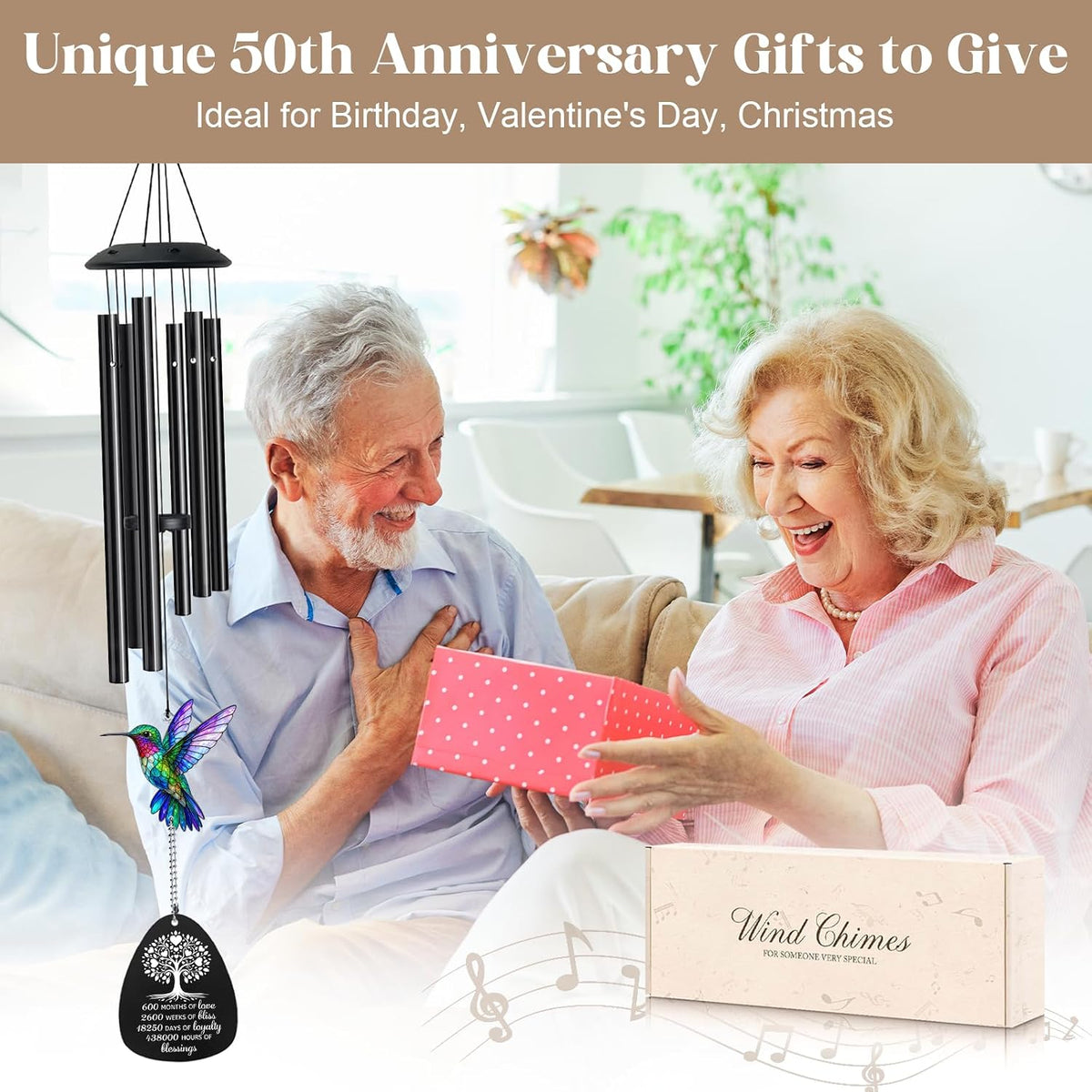 50th Anniversary Wedding Gifts, Golden Wedding Wind Chimes for Couple 26.5 | Golden Anniversary Wedding Gift for Parents Couple, Husband, Wife - 50th Anniversary Wind Chime, Home Decor