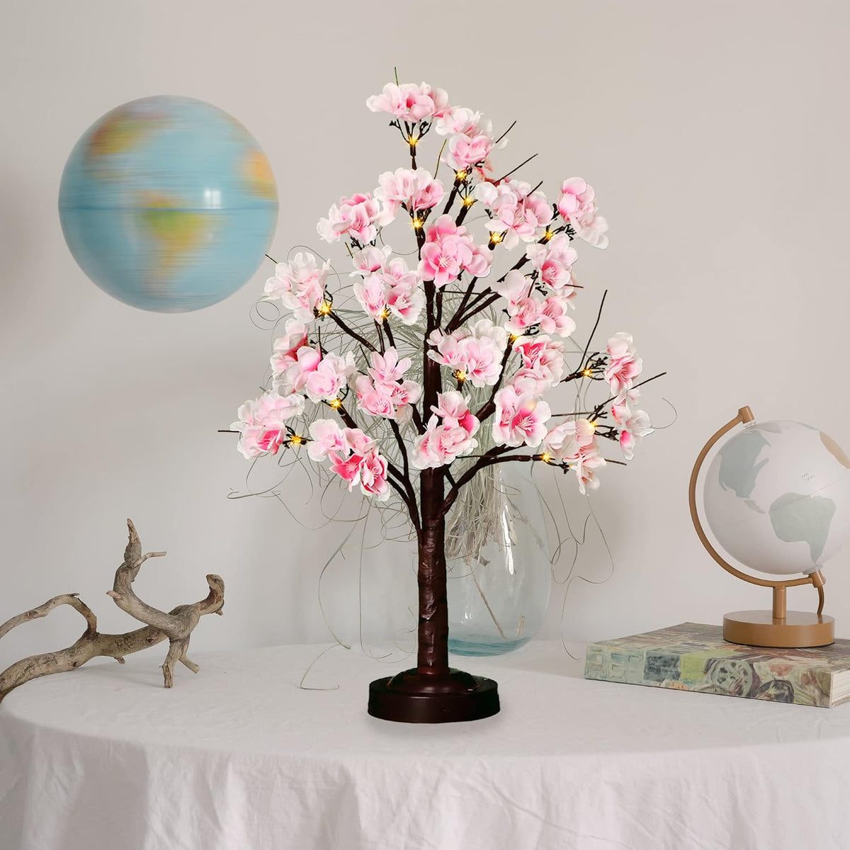 FUCHSUN 18 Inch Cherry Blossom Tree Lights Lighted Artificial Tree Lamp | Tabletop LED Tree Light, Pink Flowers Spring Decoration for Living Room Bedroom Home Party Wedding, 8 Lighting Modes & Timer