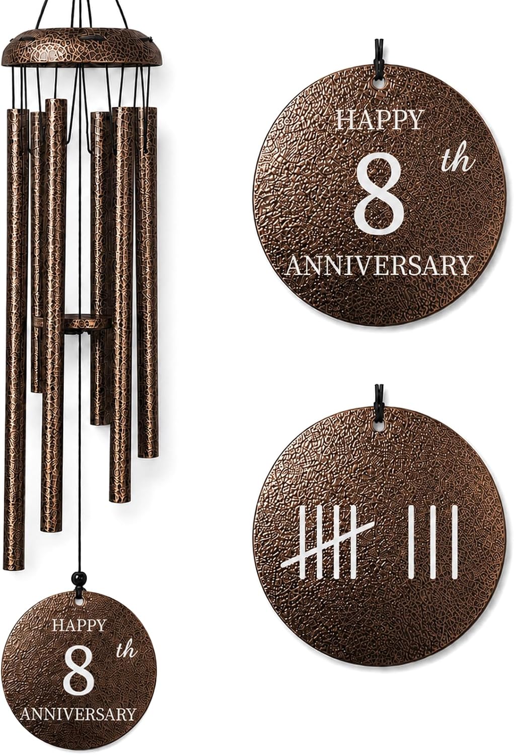 8th Anniversary Bronze Gift for Couples, 8 Years of Marriage Wind Chimes | 8th Wedding Keepsake Decor Gift for Him Her Wife Husband, 26 Inch