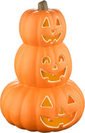 Evelyne Stacked Jack-O’-Lantern Pumpkin Decoration – 3-Tier Light-Up Halloween Gourd HDPE Plastic – Indoor/Outdoor Fall Decor with Happy Ghost Faces – Cute Pumpkin Tower for Porch Tabletop