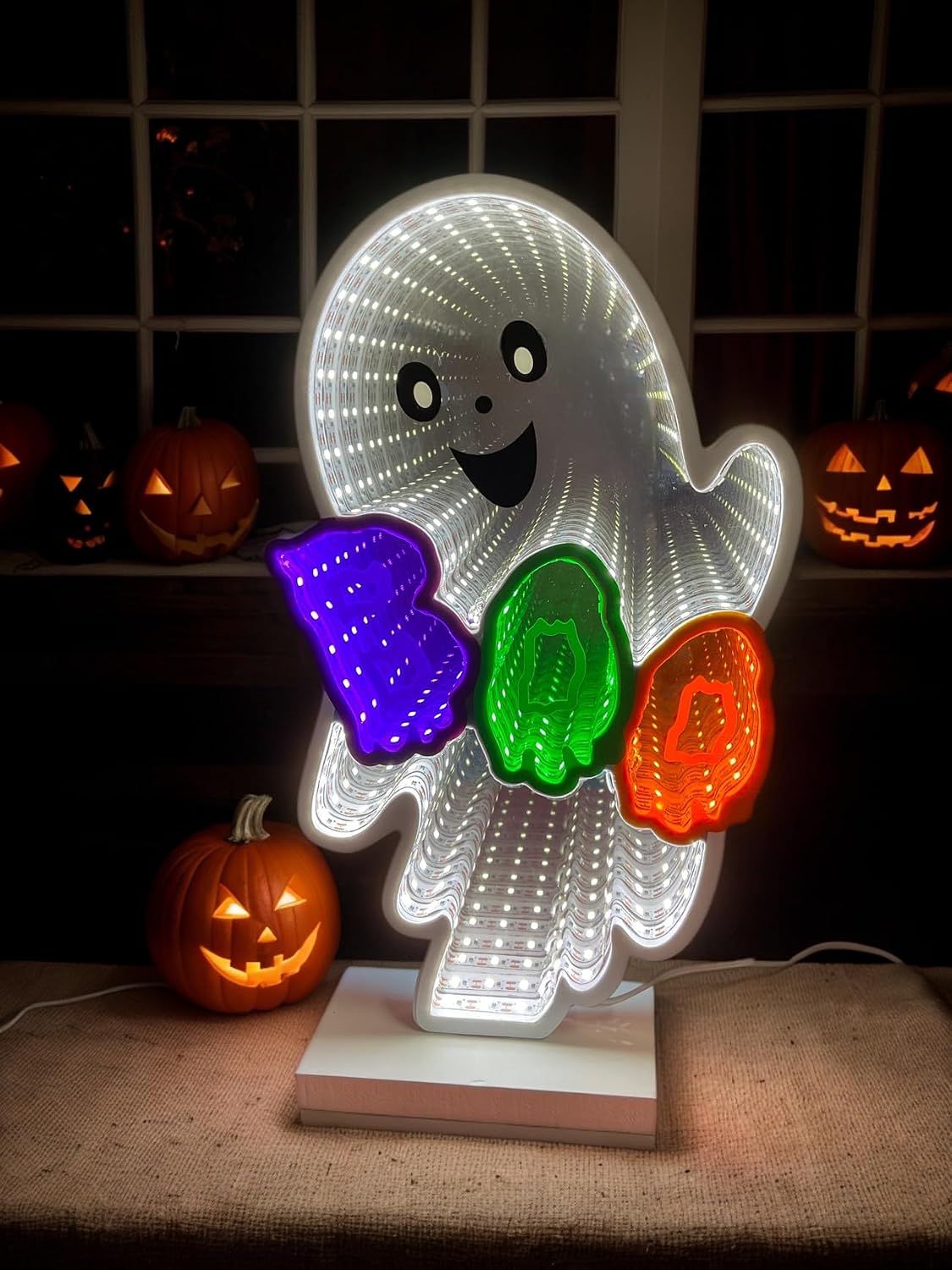 Halloween Ghost Pumpkin Infinity Mirror Light,USB 3D Tunnel LED Table Decor | USB Power Halloween 3D mirror ghost pumpkin design, glowing LED effect, great for home table, mantel & Halloween party decor