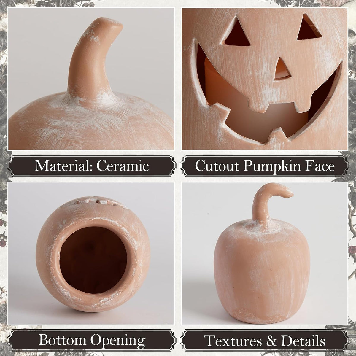 DN DECONATION Halloween Fall Pumpkin Decor, Jack O Lantern Tealight Holders | Terracotta Pumpkin Tea Light Candle Holders, Carved Face, For Fall Halloween Decorations, Farmhouse Table Mantle Decor, 2PCS