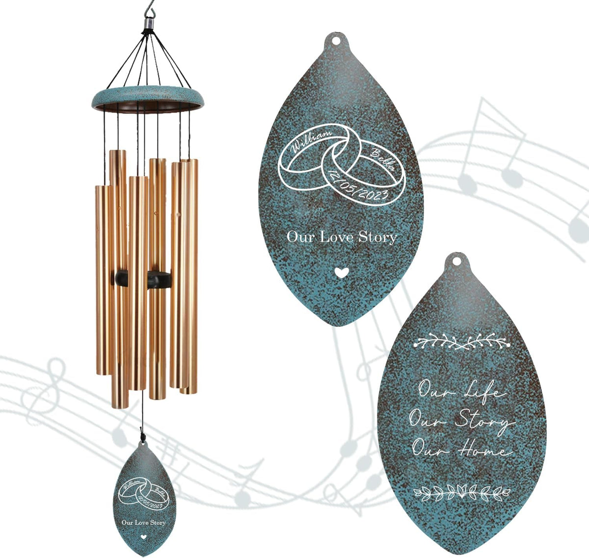 Extrabily Personalized Wind Chime, Customized Wedding for Couples, Husband/Wife Anniversary Wind Chime, Love Memory (26 Inch)