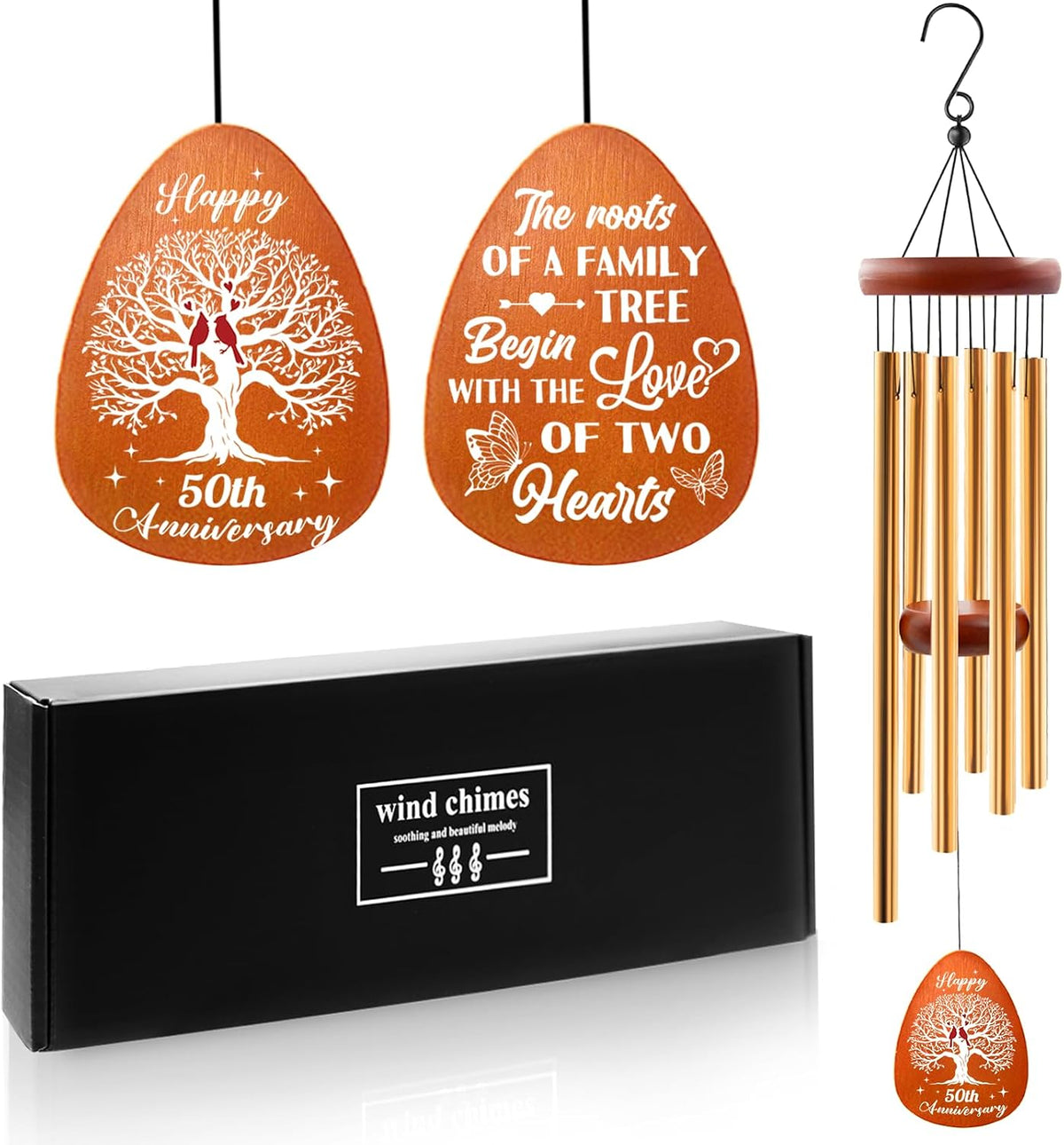 Anniversary Wind Chimes, 50th Valentines Day for Couples Parents Mom Dad | 25 Anniversary Wind Chimes, Romantic Gifts Decorations for Garden Home Outdoors, Marriage Keepsake Gift Ideas