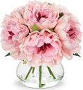 Hollyone Fall Hydrangea Artificial Flowers for Decoration with Vase Orange Silk Fake Flowers Arrangements in Glass Vase with Faux Water Faux Autumn Festival Table Centerpiece Home Decorations for Home