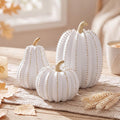 Qunclay 3 Pcs Decorative Pumpkin Fall Decorations Farmhouse Resin Pumpkin | 5''4''3'' Fall Harvest Decor, White, Sage Green & Orange, Rustic Autumn Table Centerpiece, for Thanksgiving Home Decoration