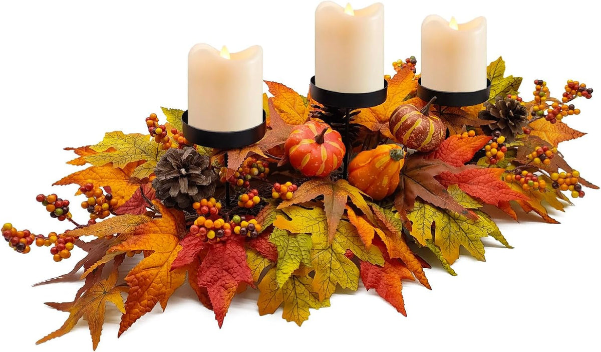 Fall Centerpieces for Table, Lighted LED Sparkle Pumpkins Battery Operated with Timer for Thanksgiving Autumn Harvest Dining Table Decorations 28’’ L
