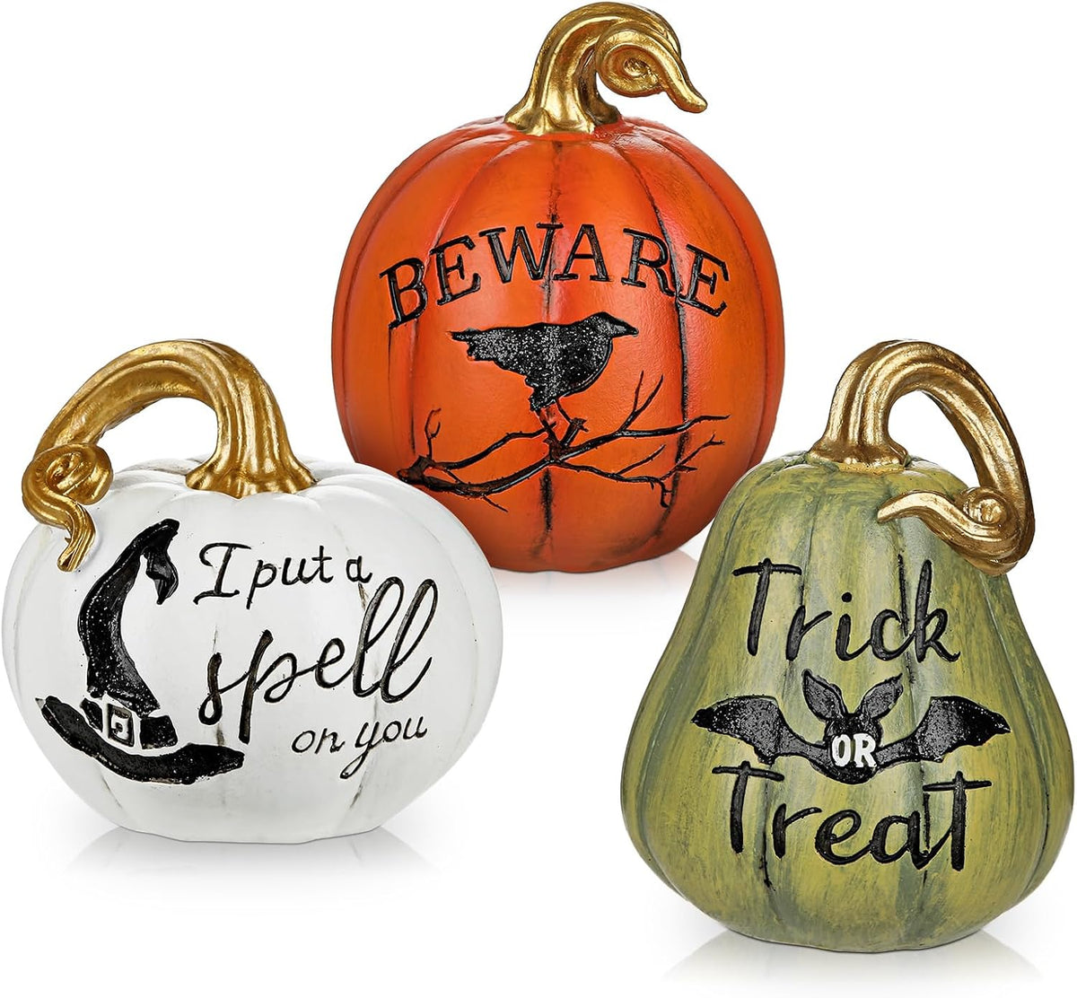 DILATATA Fall Pumpkins Decoration 3Pcs Resin Pumpkins Thanksgiving Fake Pumpkin Figurines Small Carved Pumpkin for Home Harvest Halloween Thanksgiving Rustic Farmhouse Table Centerpiece Shelf Mantel