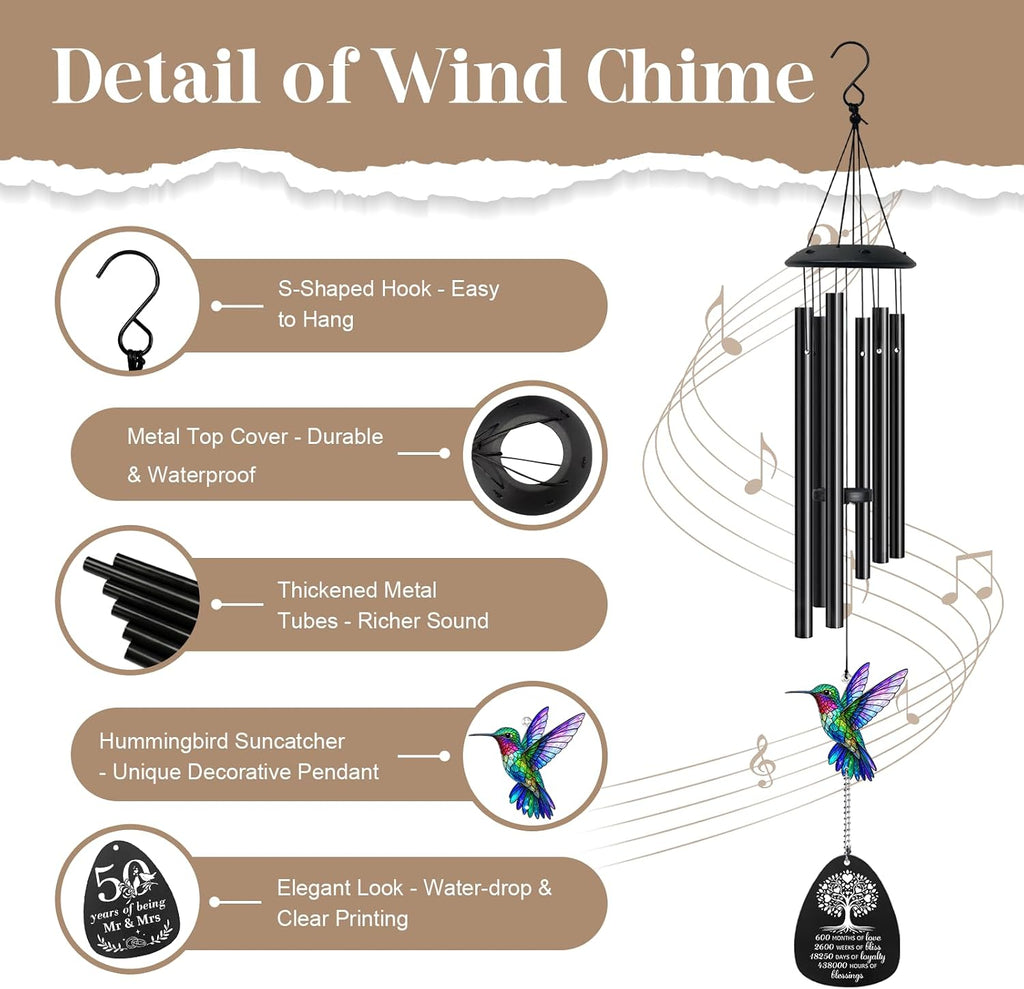 50th Anniversary Wedding Gifts, Golden Wedding Wind Chimes for Couple 26.5 | Golden Anniversary Wedding Gift for Parents Couple, Husband, Wife - 50th Anniversary Wind Chime, Home Decor