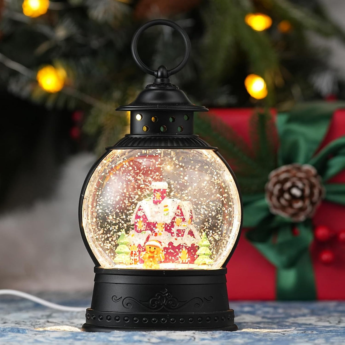 Fall Decor Snow Globe Turkey Pumpkins Lighted Lantern Thanksgiving Decor | Swirling Glitter Snow Globe with 6h Timer, Autumn Harvest Day Gifts Fall Decorations for Home, USB/Battery Powered