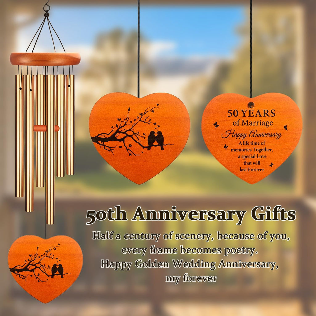 50th Anniversary 26 Wind Chime, 50th Anniverasry Golden Wedding | Romantic Gift for Couple, Wife, Husband, Parents Grandparents with 50 Years of Marriage