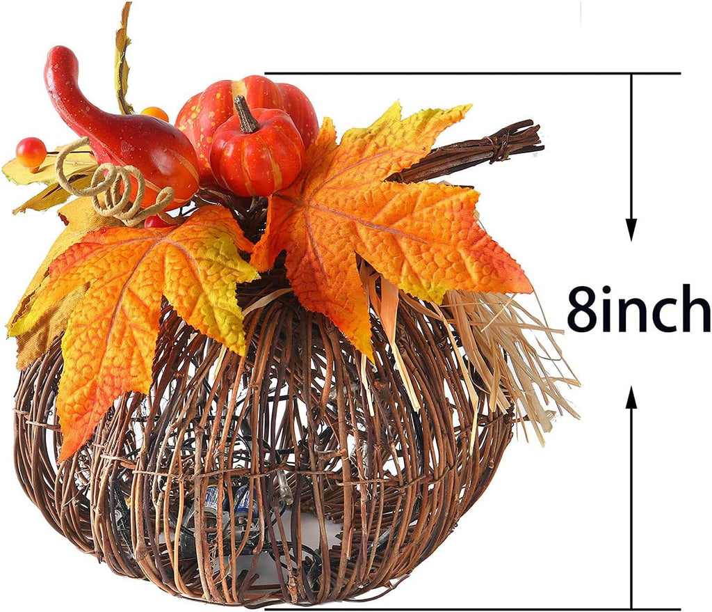 8 Inch Lighted Pumpkin Fall Decor – LED Thanksgiving Decoration with Maple Leaves, Berries, and Pumpkin, Autumn Harvest Centerpiece for Table, Indoor Outdoor Outdoor Pumpkins for Porch Home Display