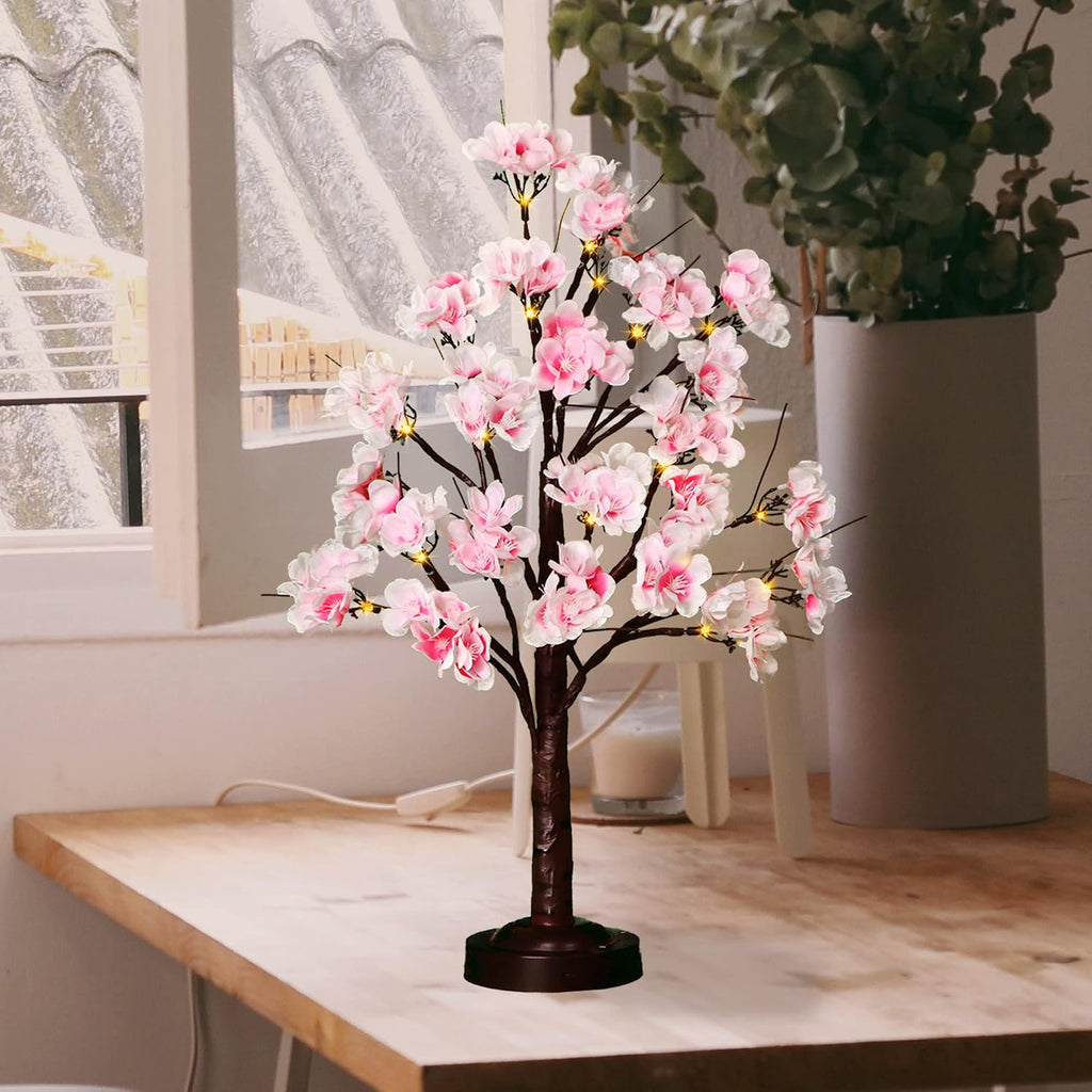 FUCHSUN 18 Inch Cherry Blossom Tree Lights Lighted Artificial Tree Lamp | Tabletop LED Tree Light, Pink Flowers Spring Decoration for Living Room Bedroom Home Party Wedding, 8 Lighting Modes & Timer