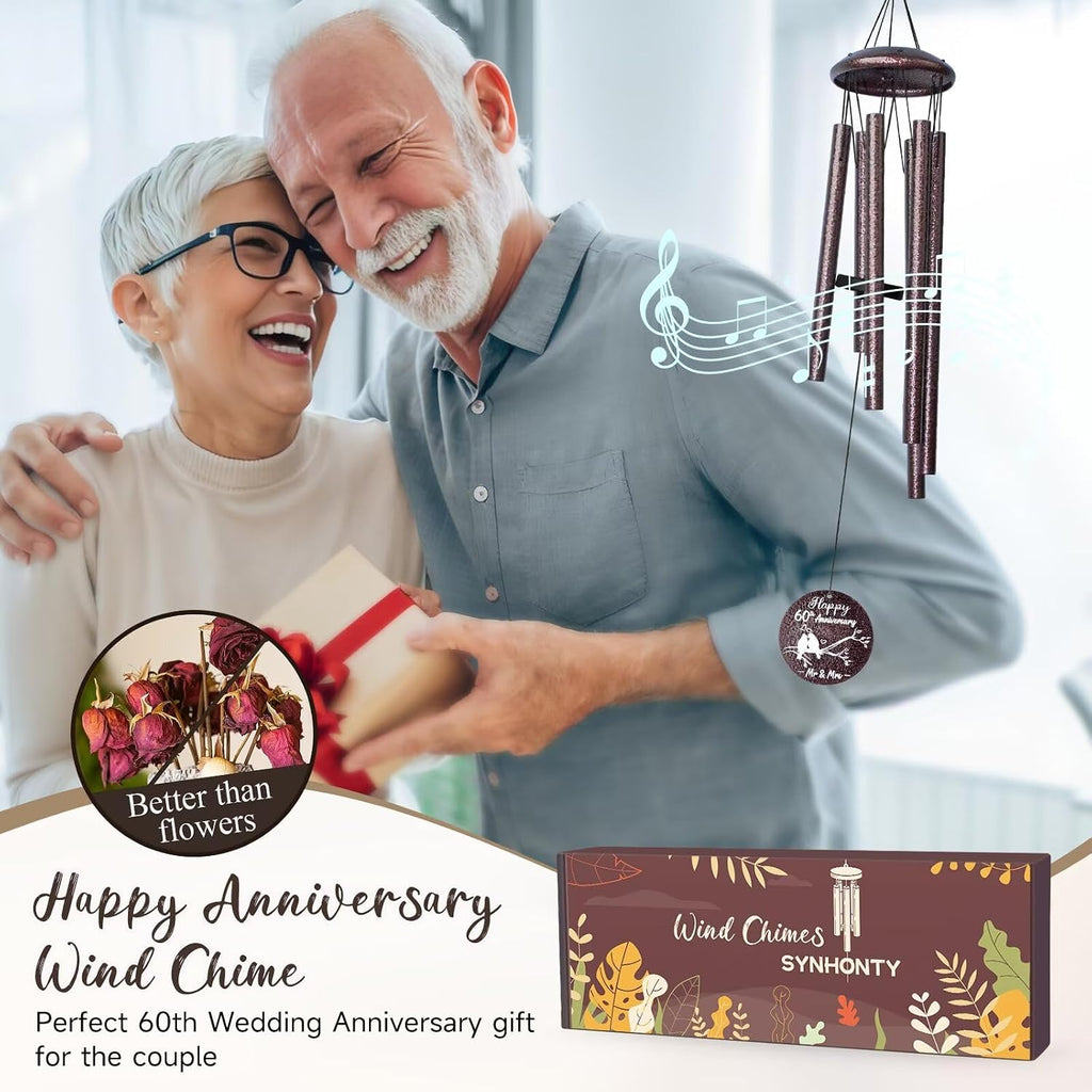 Anniversary Wind Chimes Gifts for Men Women, Happy Anniversary Decorations, 25 Wind Chimes Romantic Gift for Couple, Parents, Wife, Husband, Friends (60th