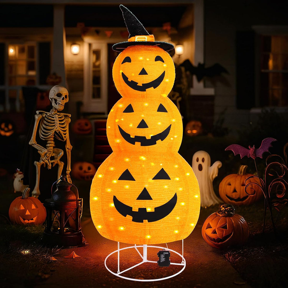 3FT Pumpkin Halloween Decorations Outdoor, 8 Modes Battery Operated Pumpkin Decorations, Collapsible Jack-o-Lantern Halloween Lights for Home, Party, Yard, Porch Thanksgiving Fall Decorations
