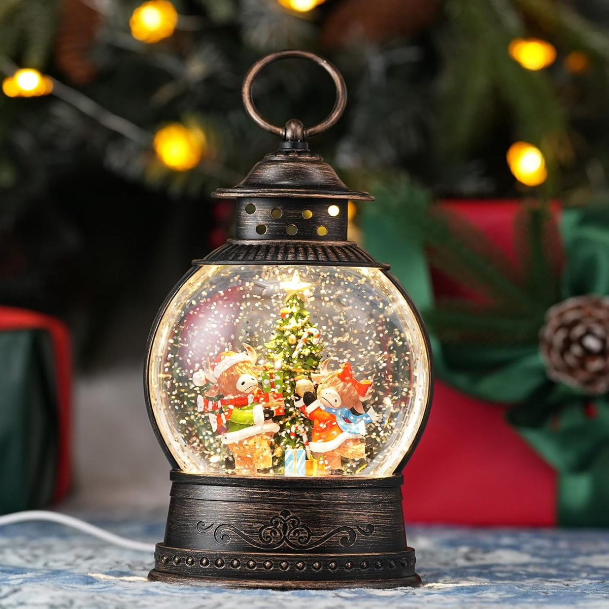 Fall Decor Snow Globe Turkey Pumpkins Lighted Lantern Thanksgiving Decor | Swirling Glitter Snow Globe with 6h Timer, Autumn Harvest Day Gifts Fall Decorations for Home, USB/Battery Powered