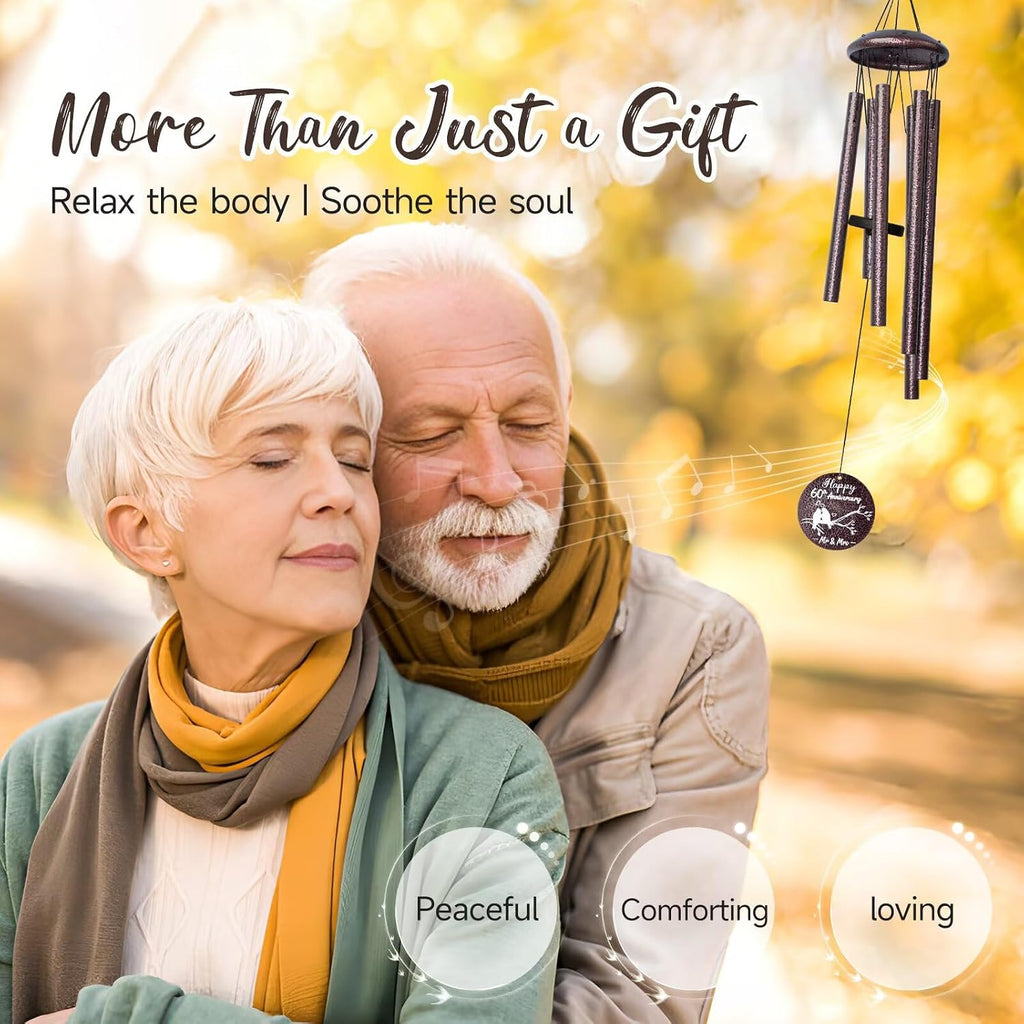 Anniversary Wind Chimes Gifts for Men Women, Happy Anniversary Decorations, 25 Wind Chimes Romantic Gift for Couple, Parents, Wife, Husband, Friends (60th