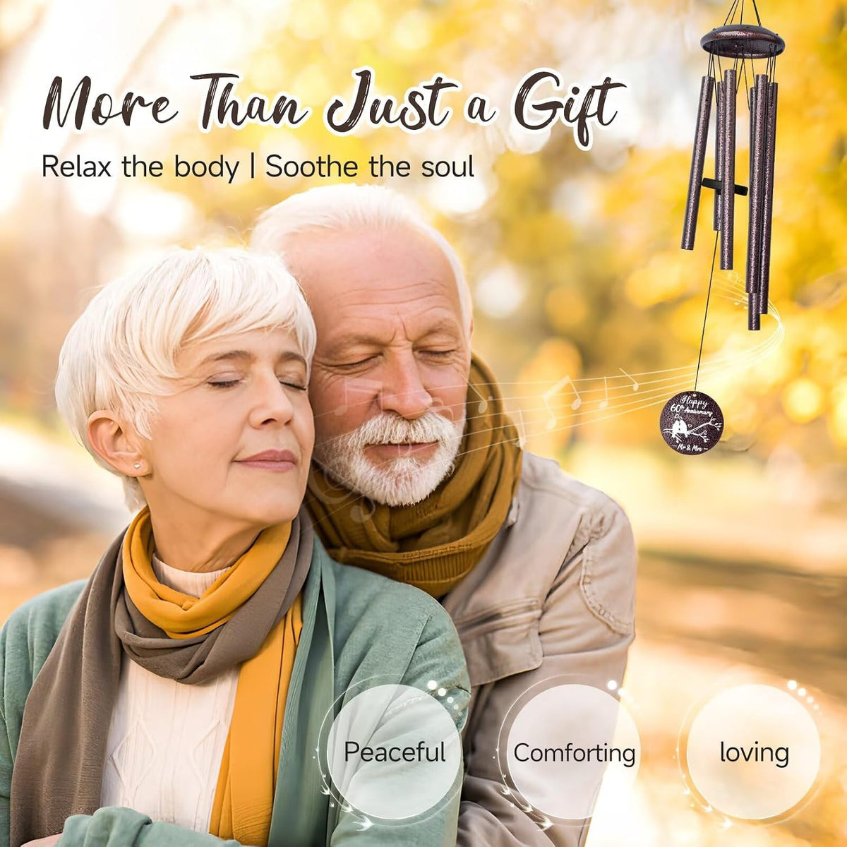 Anniversary Wind Chimes Gifts for Men Women, Happy Anniversary Decorations, 25 Wind Chimes Romantic Gift for Couple, Parents, Wife, Husband, Friends (60th