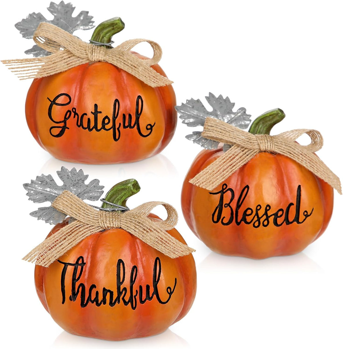 DILATATA Fall Pumpkins Decoration 3Pcs Resin Pumpkins Thanksgiving Fake Pumpkin Figurines Small Carved Pumpkin for Home Harvest Halloween Thanksgiving Rustic Farmhouse Table Centerpiece Shelf Mantel